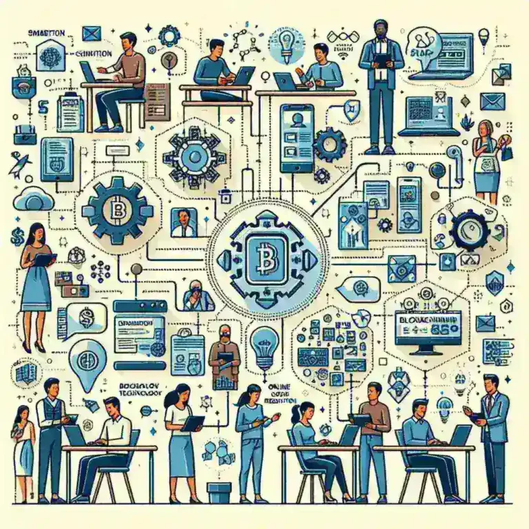 "Infographic depicting the integration of blockchain technology into the digital registration process for MSMEs, highlighting Kominfo's initiatives to enhance transparency and efficiency."